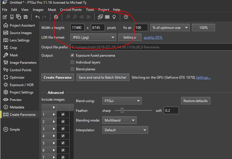 Xphase resolution in PTGui