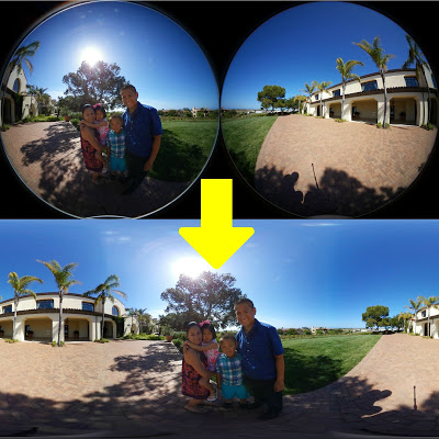 360 video stitching from double fisheye to standard equirectangular